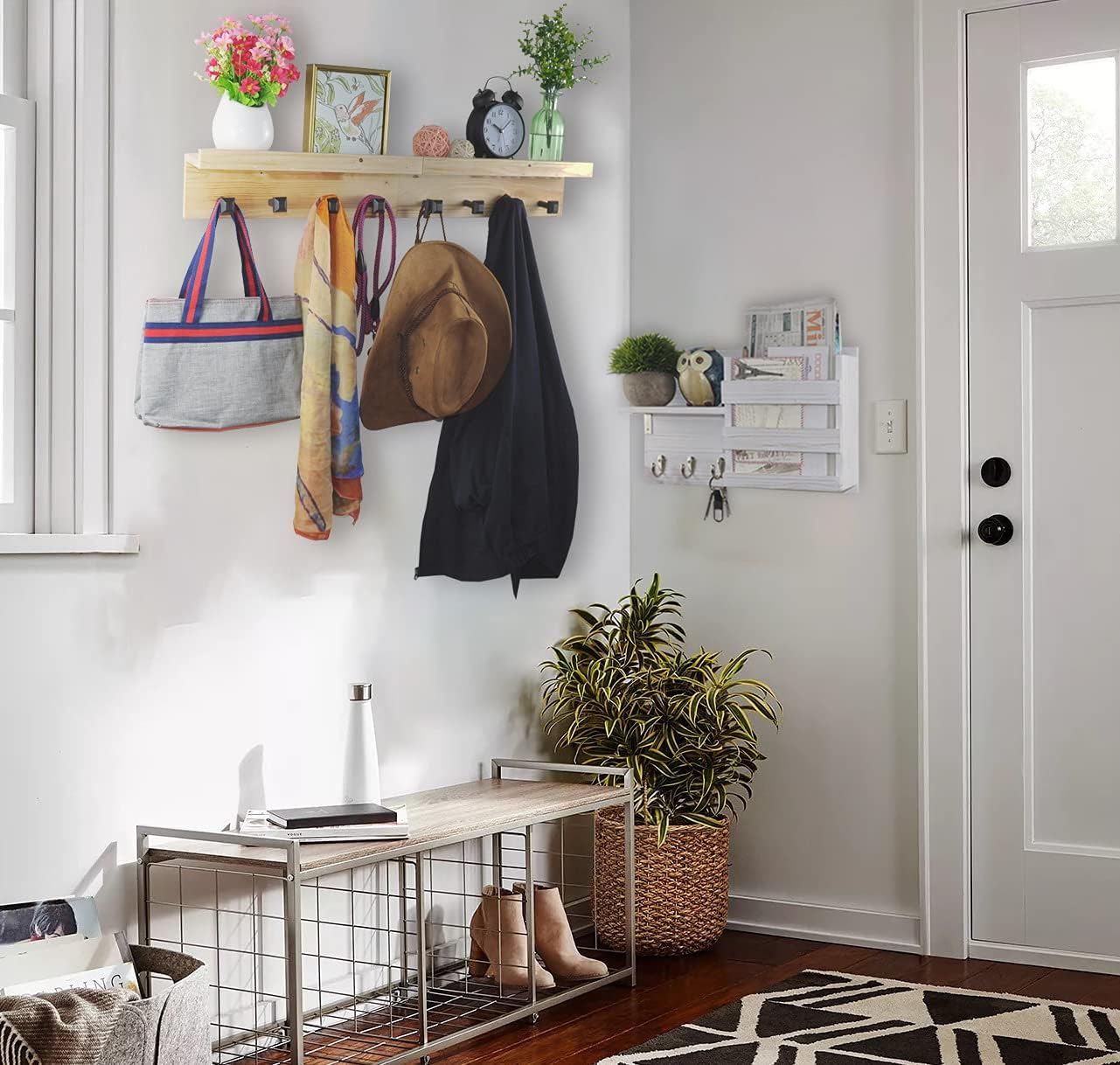 Spiretro Wall Key Hooks Holder with Mail Sorter and Floating Shelf