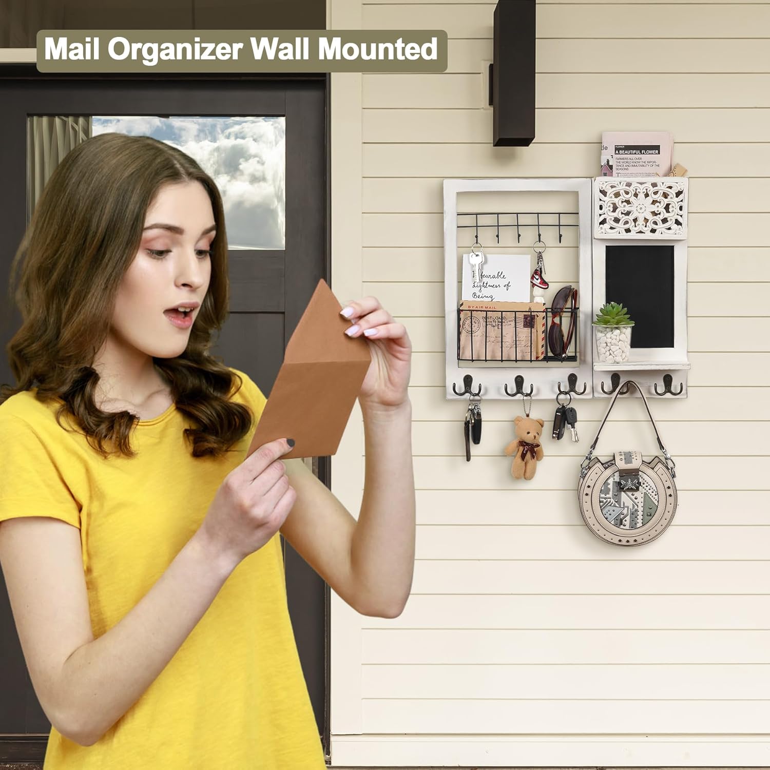 Dhmkfly Key Holder Wall Mount with Chalkboard