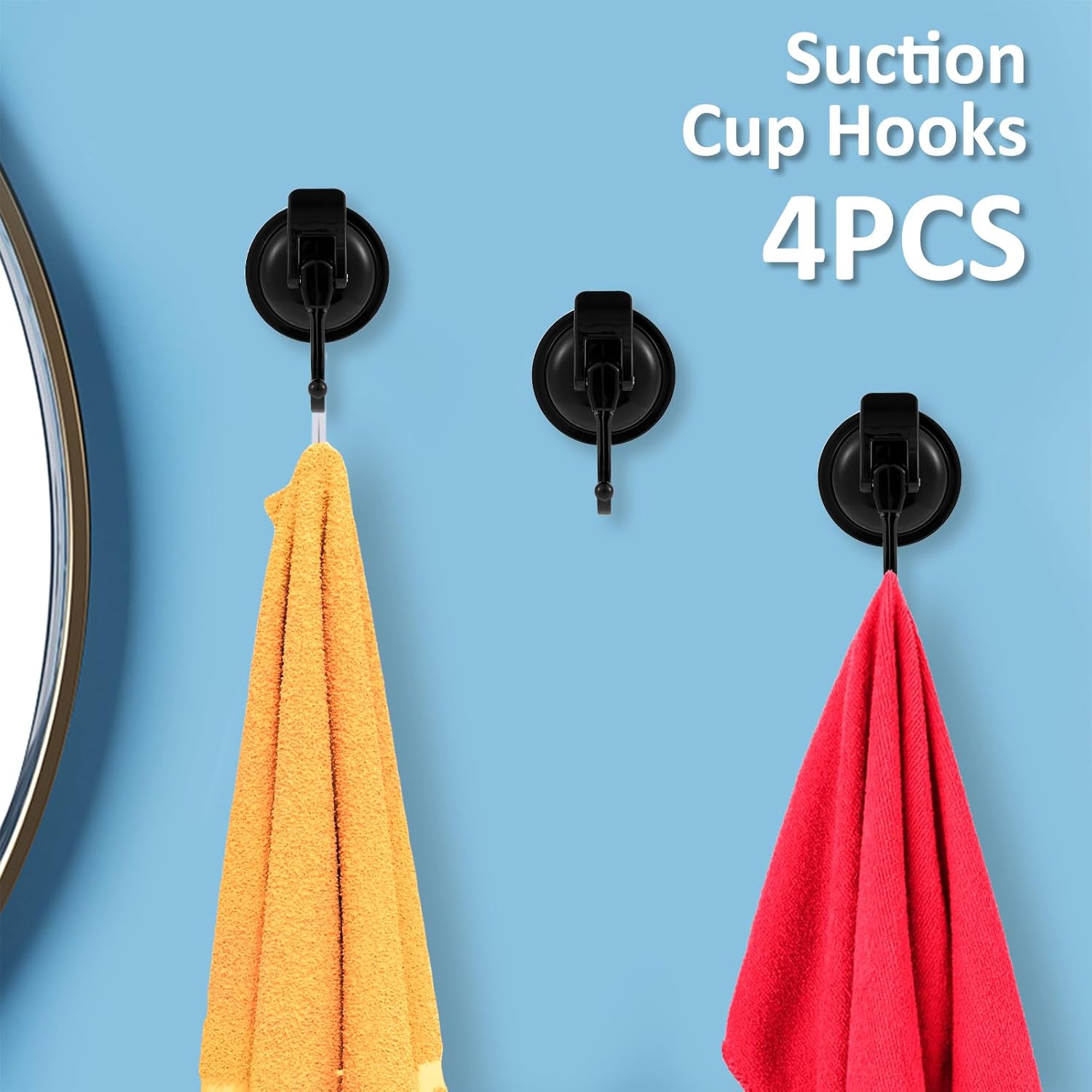 Heavy Duty 15LB Suction Cup Shower Hook Reusable No Drilling Black 4-Pack