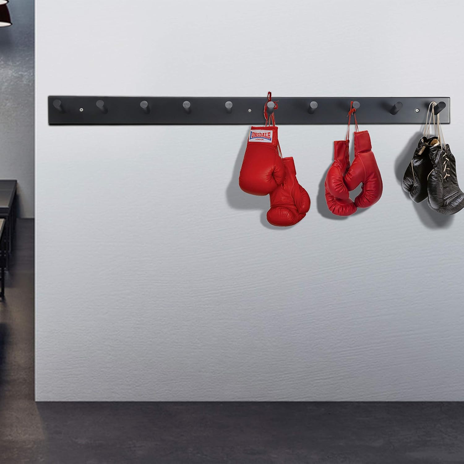 Dseap Wall Coat Rack with 10 Peg Hooks - Heavy Duty Black