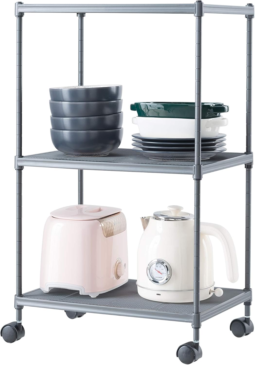 OVICAR 3-Tier Steel Wire Storage Shelving Unit with Wheels