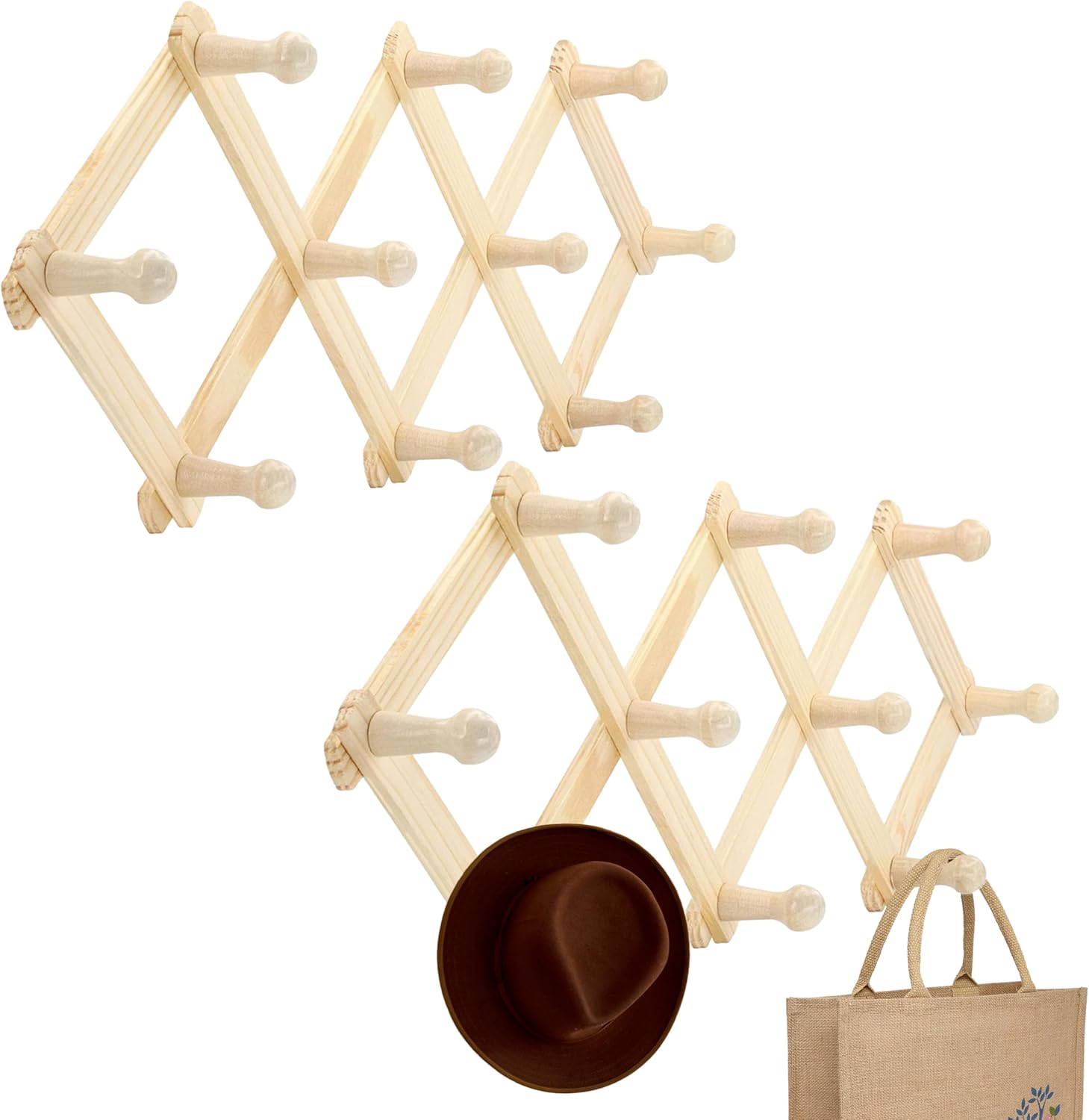 RAM-PRO Expandable Wooden Coat Rack with Hooks Set of 2