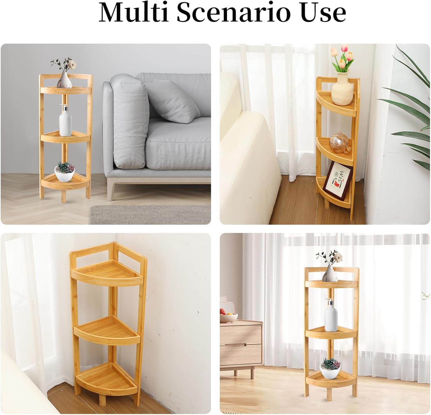 3-Tier Bamboo Corner Shelf for Small Spaces
