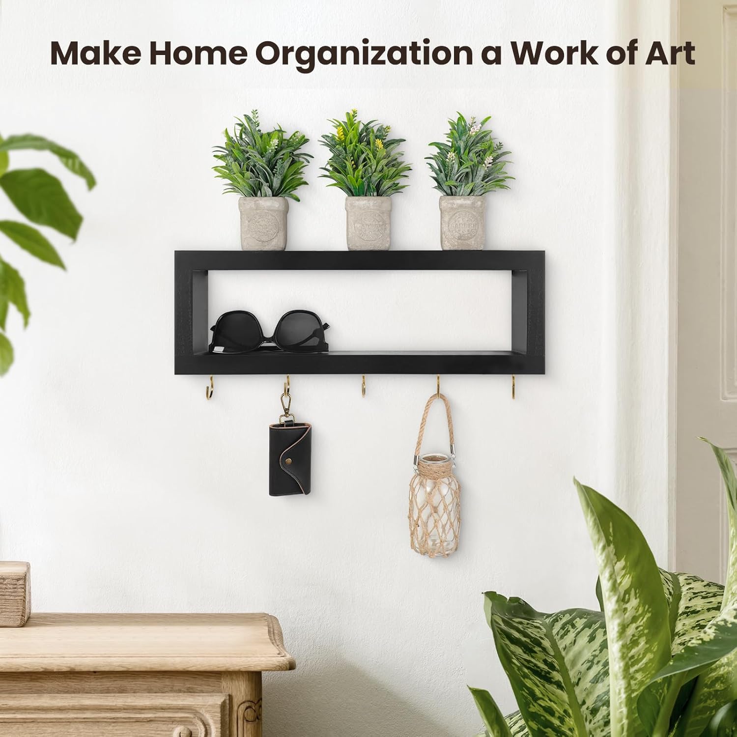 Lwenki Wall Shelf with Hooks Key and Wallet Holder