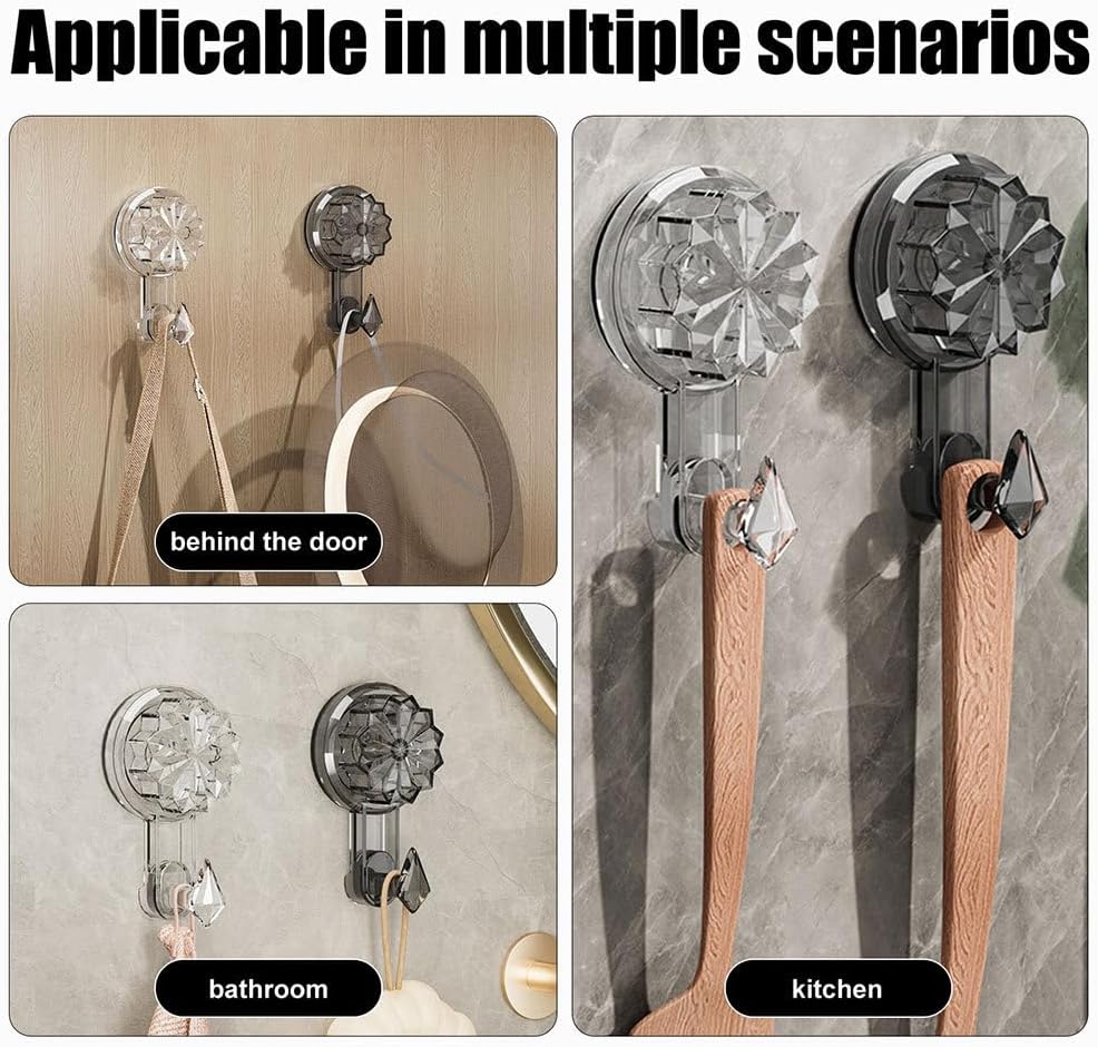 4Pcs Suction Hooks Heavy Duty Wreath Hangers Waterproof Reusable for Bathroom Kitchen Bedroom Living Room Cabinet