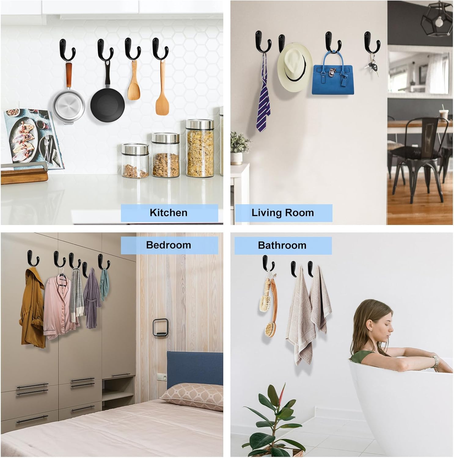 Kruodop 4 Pack Heavy Duty Wall Hooks