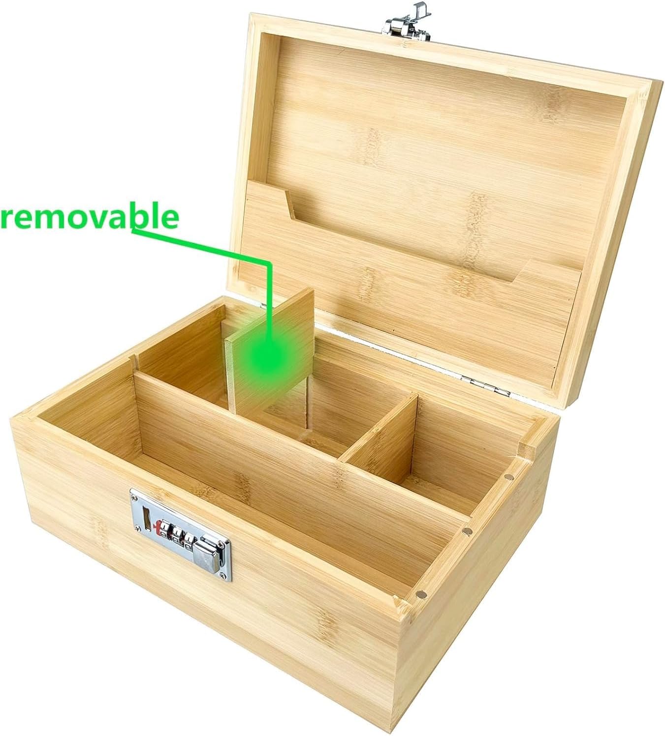 Large Bamboo Stash Box with Combination Lock 3 Jars