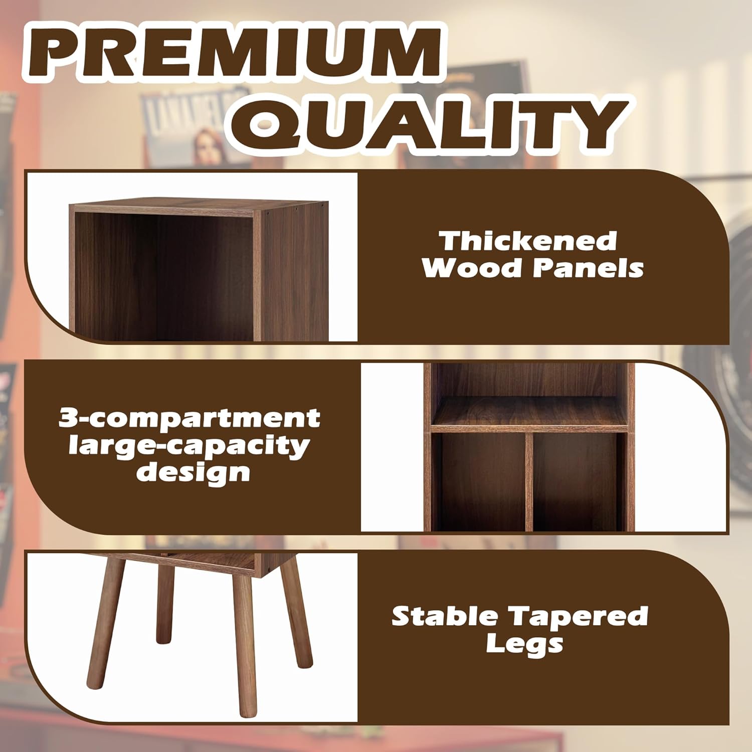 Montex Record Player Stand with 3 Tier Storage and Vinyl Display