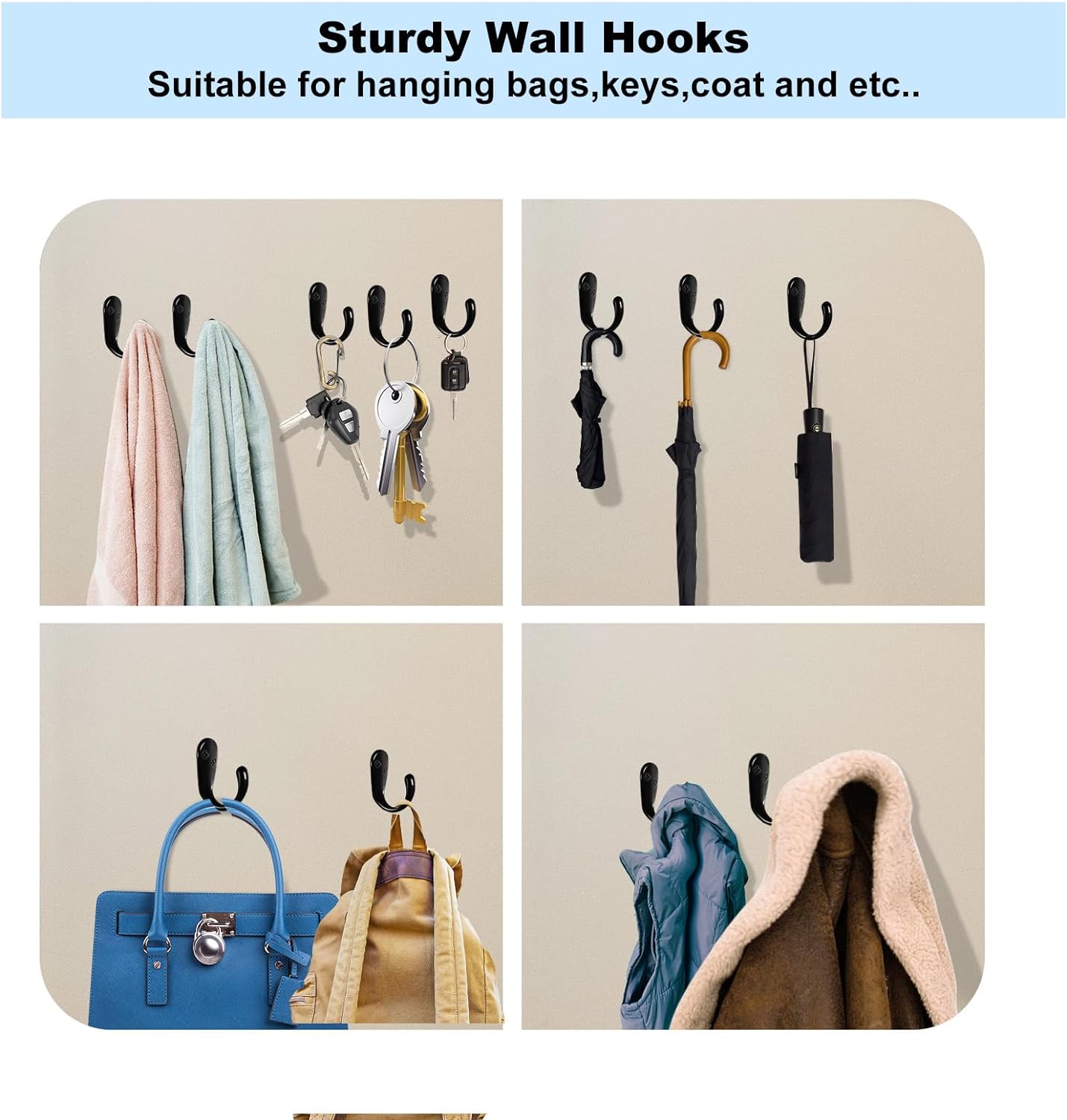 Kruodop 4 Pack Heavy Duty Wall Hooks