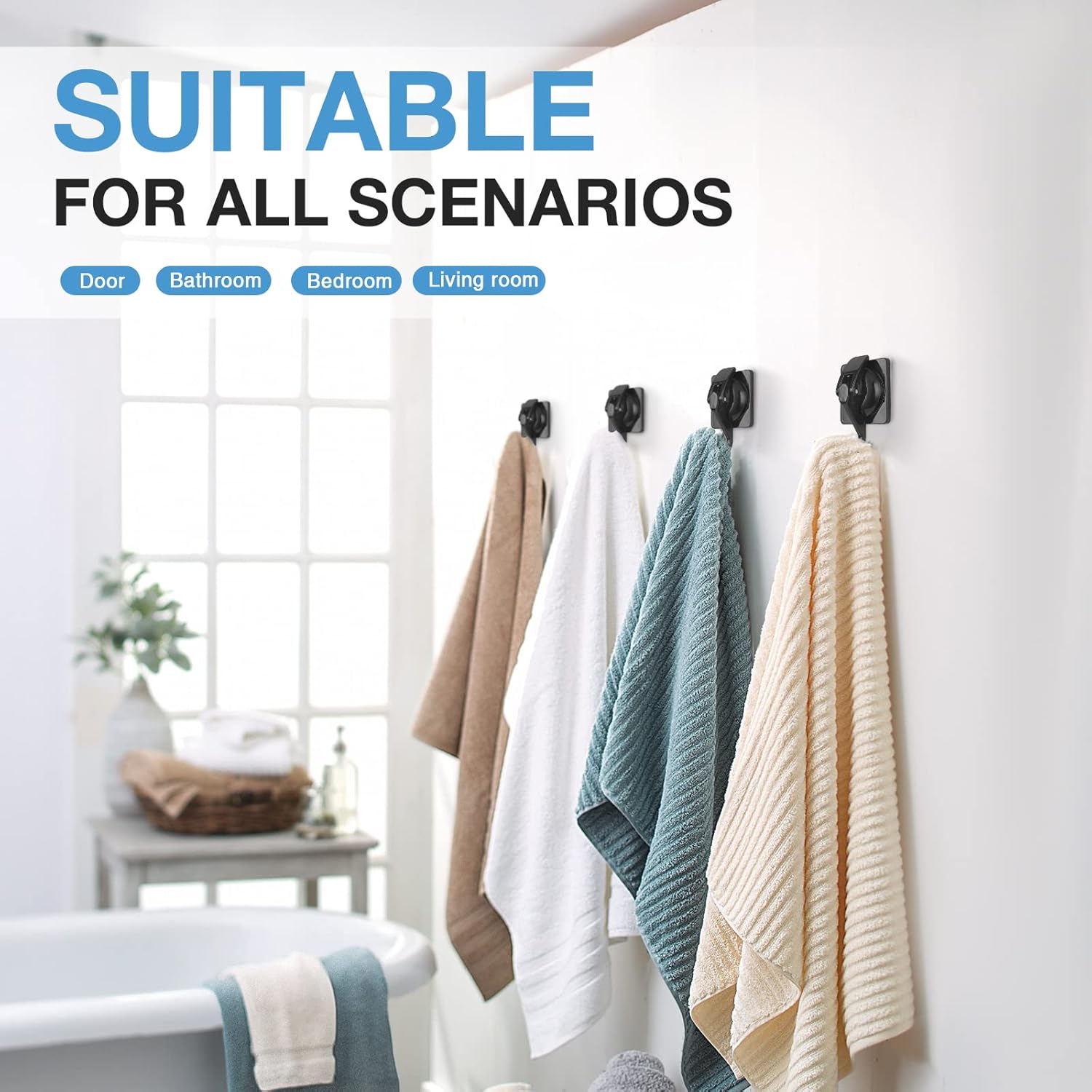 Suction Cup Wreath Hanger 2Pack Black Heavy Duty Window Waterproof Shower Hooks for Bathroom Towel Glass Door Camper