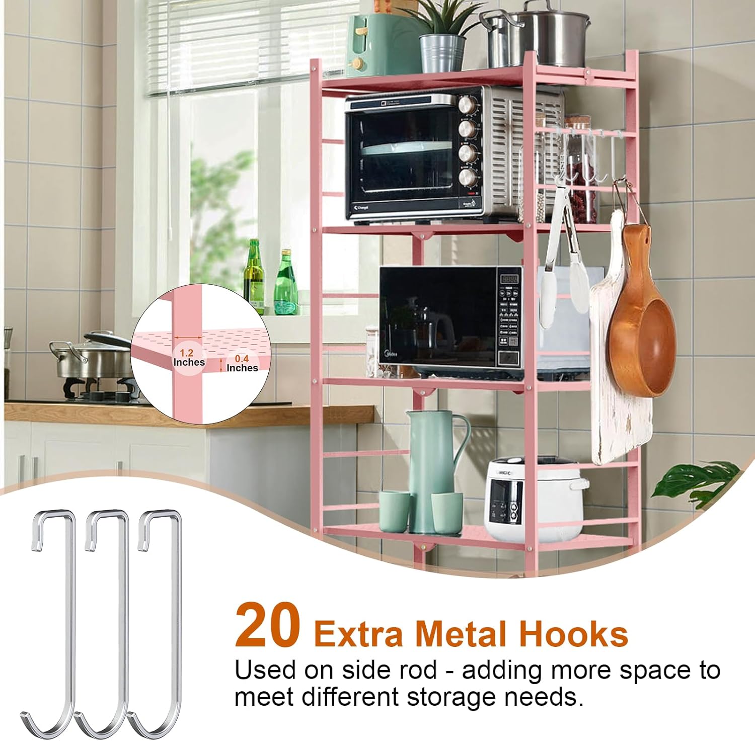 5-Tier Metal Storage Shelves with 20 Hooks and Wheels