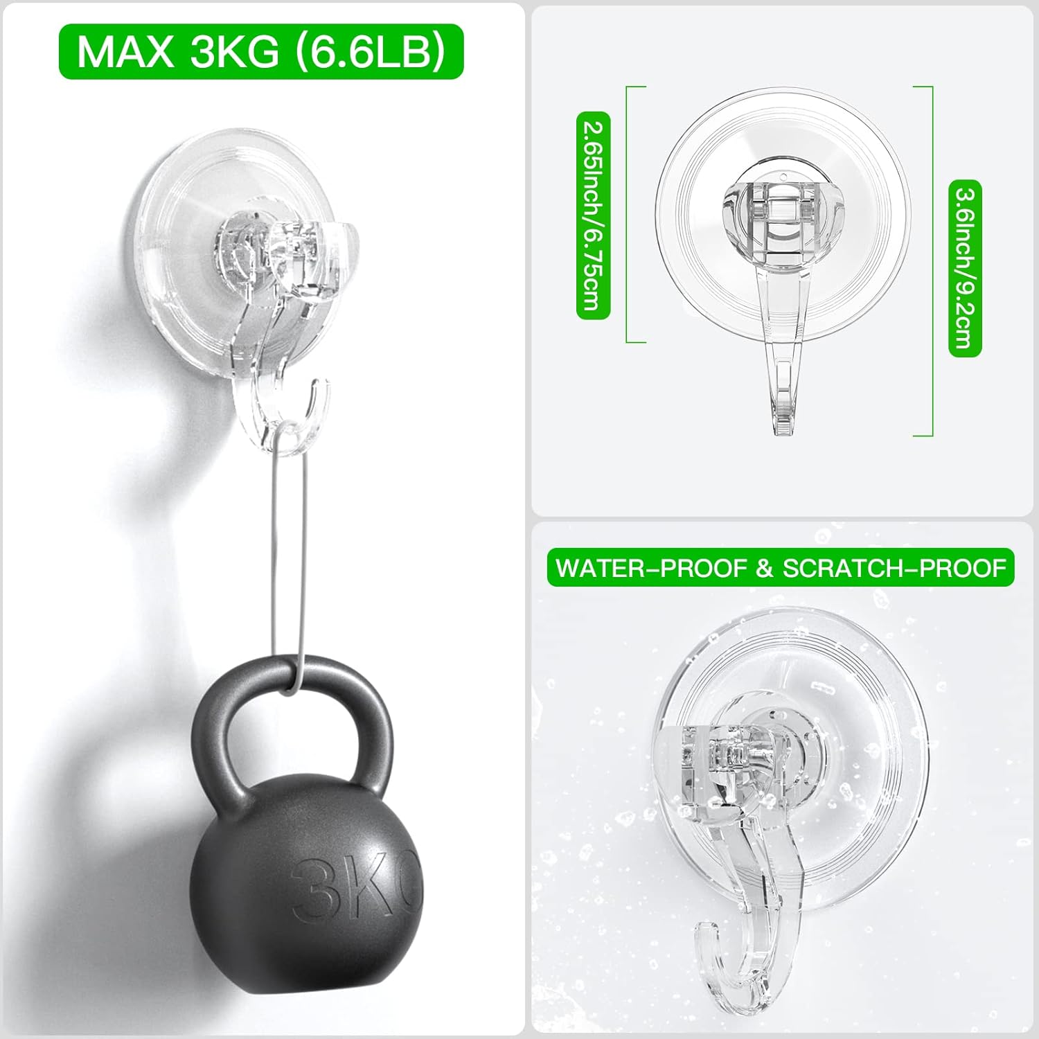 LUXEAR Suction Cup Hooks 2 Pack Clear