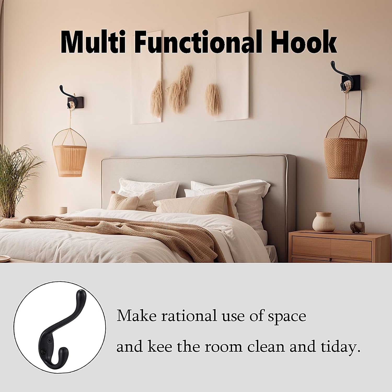 Jukzi Heavy Duty Coat Hooks 5 Pack Matte Black