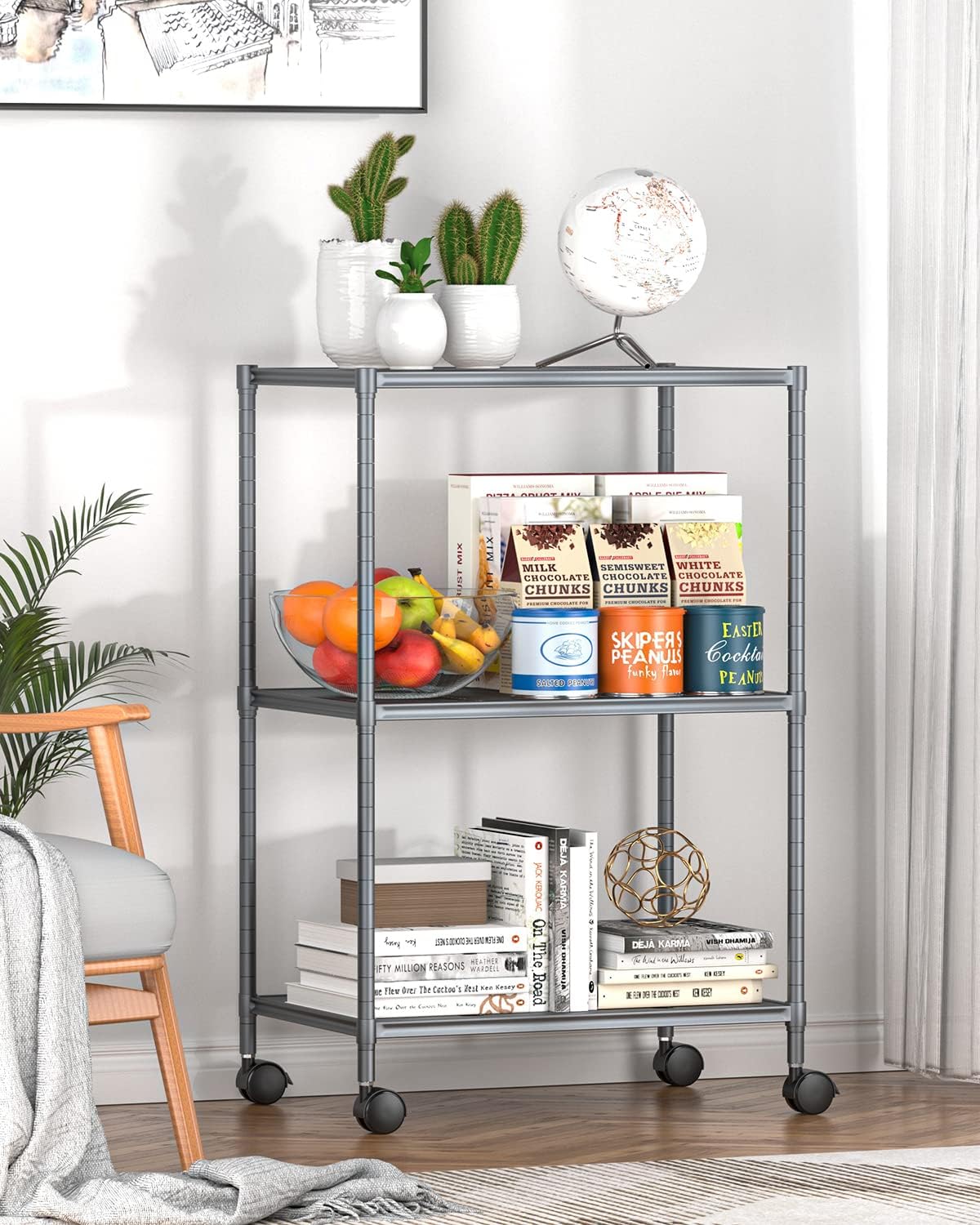 OVICAR 3-Tier Steel Wire Storage Shelving Unit with Wheels