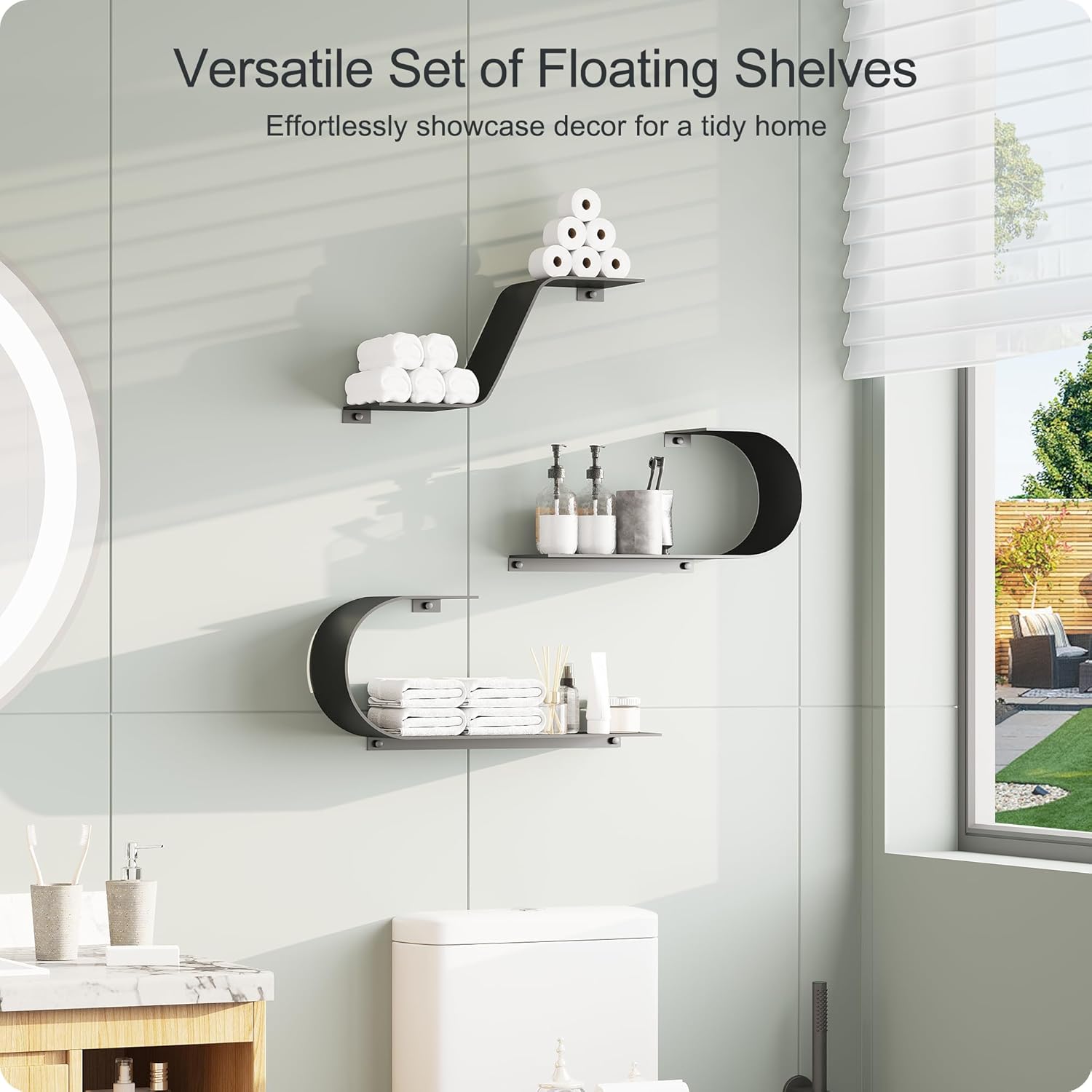 Butunita Black Floating Shelves Set of 3