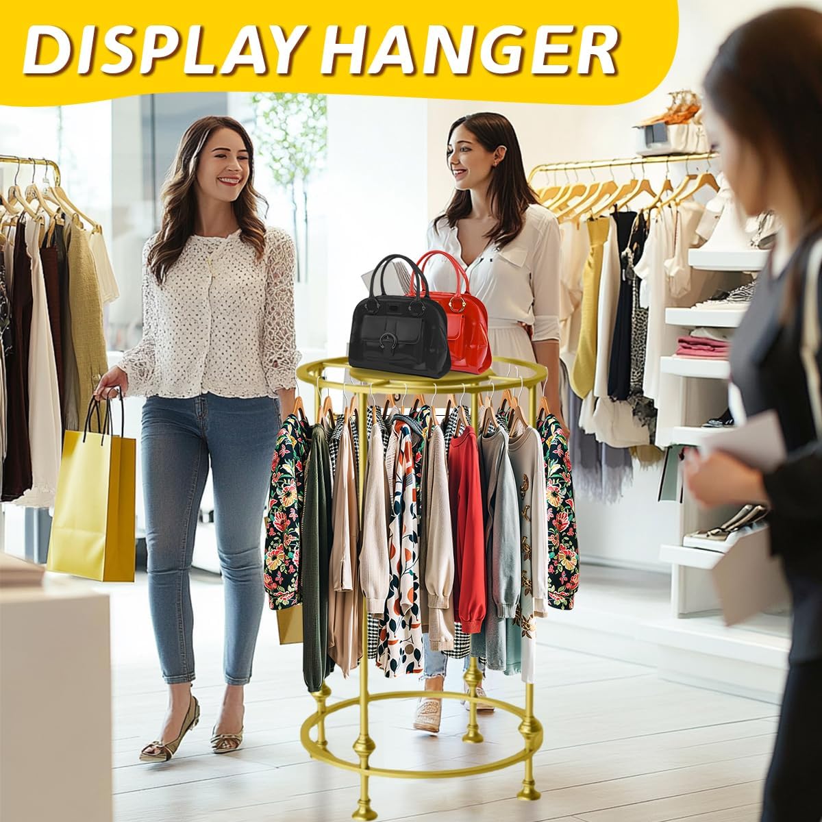 Round Retail Clothing Rack with Double Storage