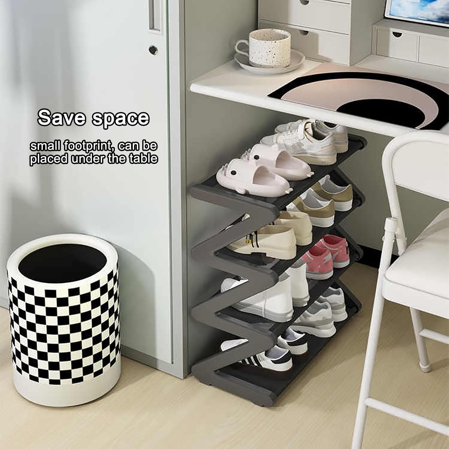 4-Tiers Simple Shoe Rack with Non-Woven Fabric Pink