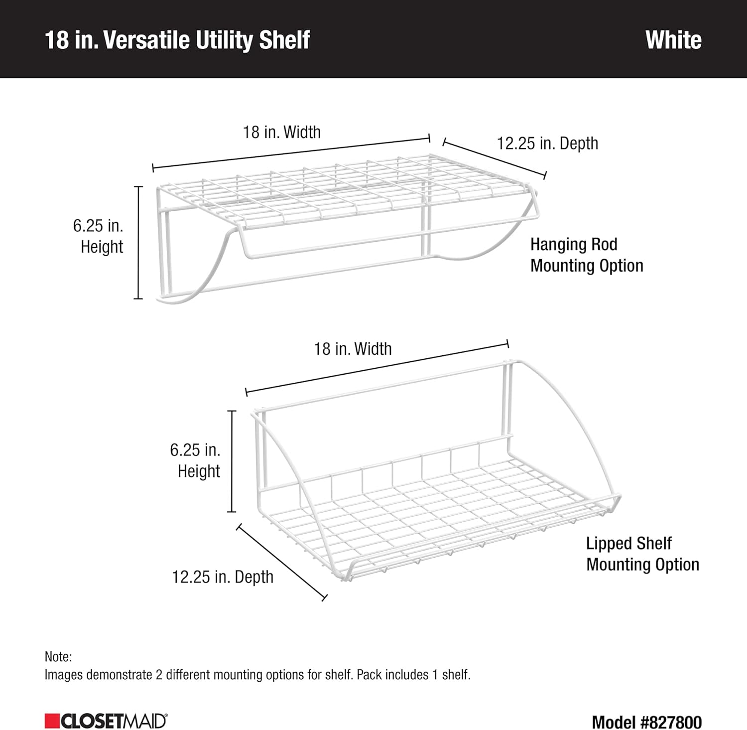 ClosetMaid 18 Inch Wide Laundry Utility Hanger Shelf White