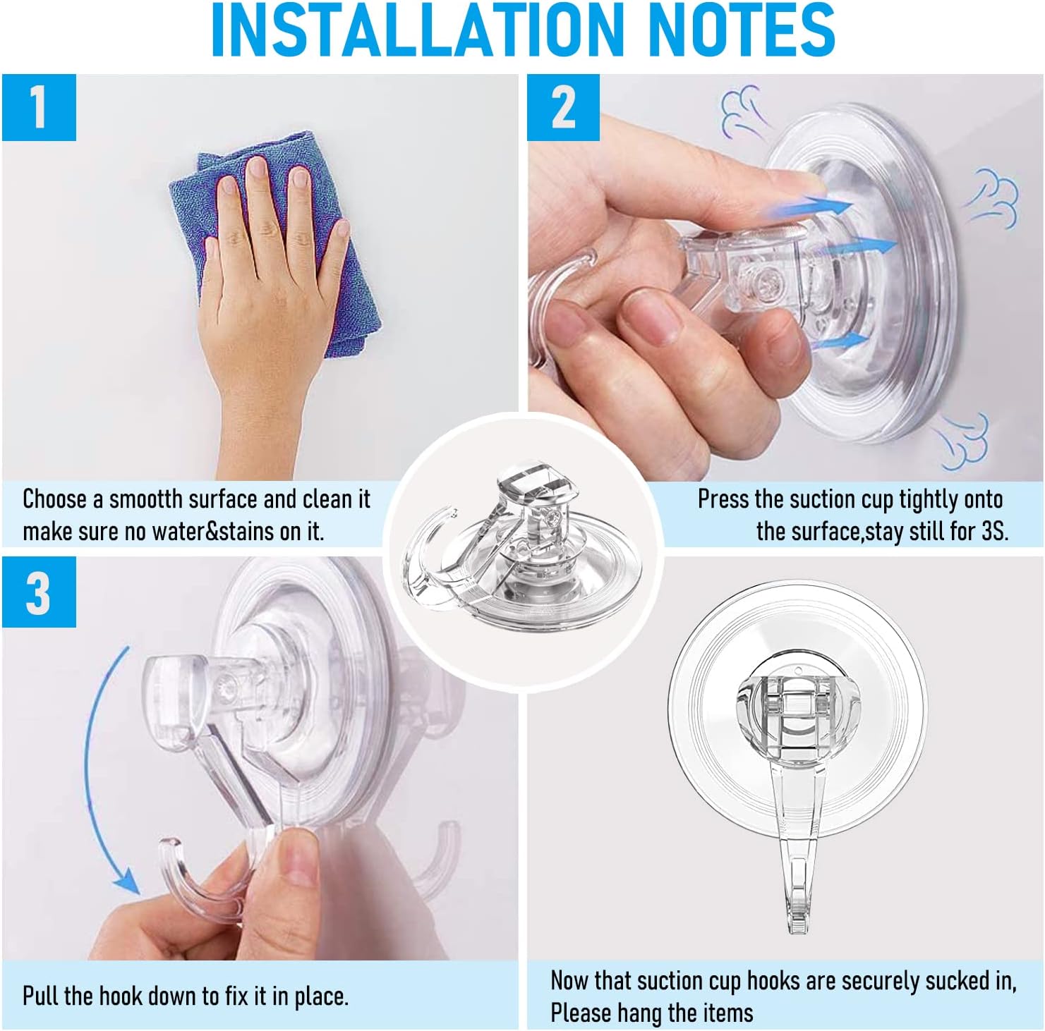 Quntis 4 Pack Suction Cup Hooks for Bathroom and Window