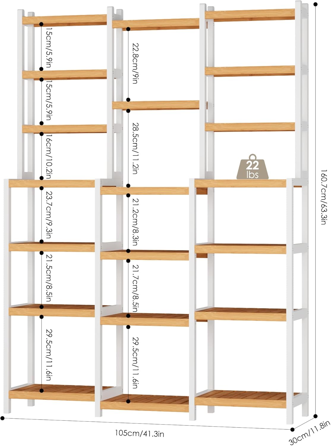 FOTOSOK 7 Tier Bamboo Plant Stand with 3 Rows and Adjustable Design