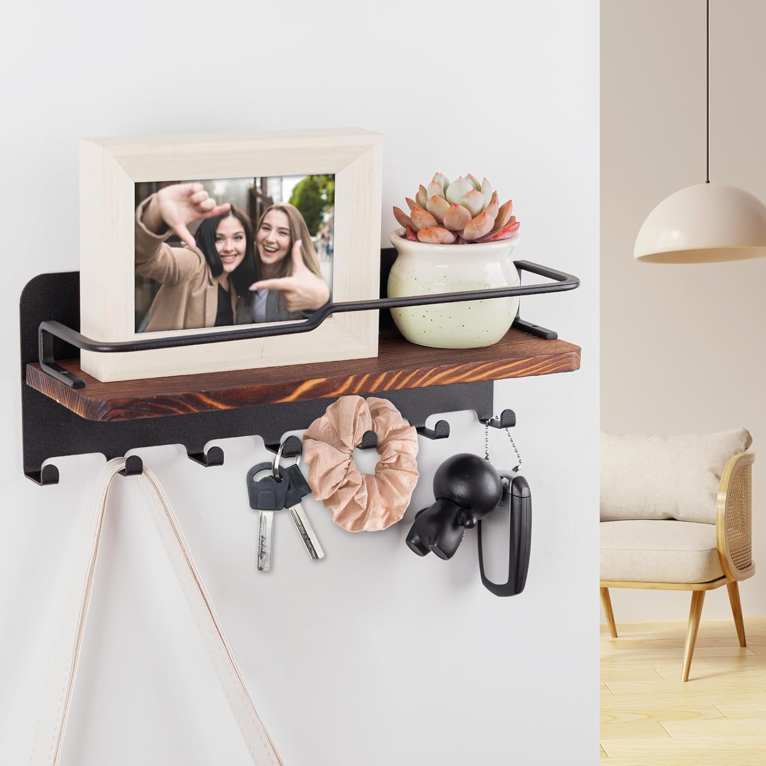 Key Holder for Wall with Floating Shelf Black