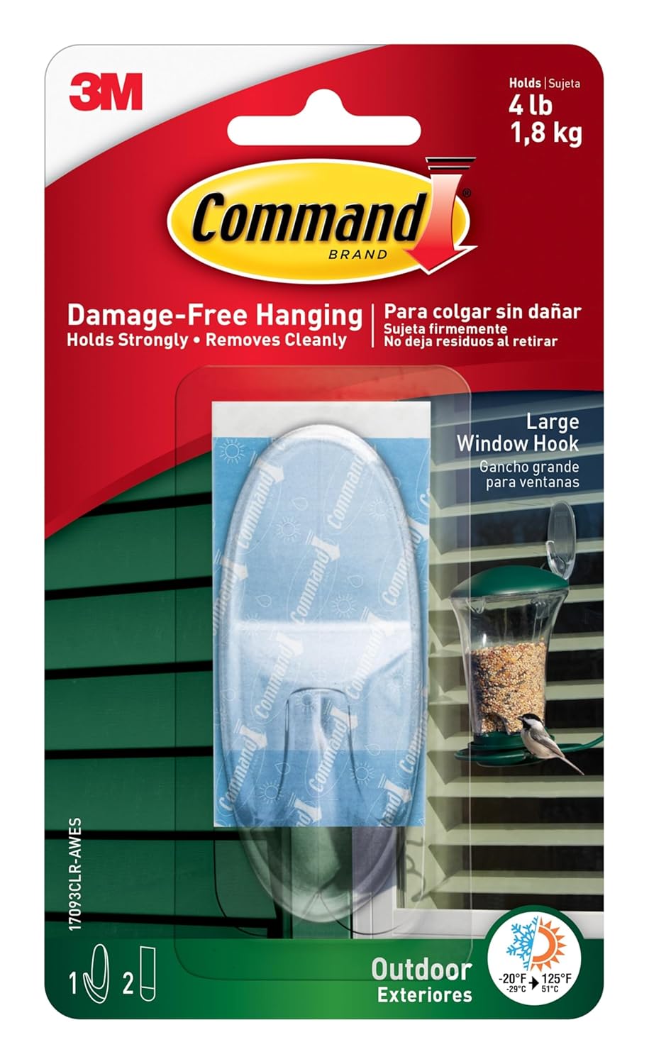 Command Outdoor Large Clear Wall Hooks 4 lb