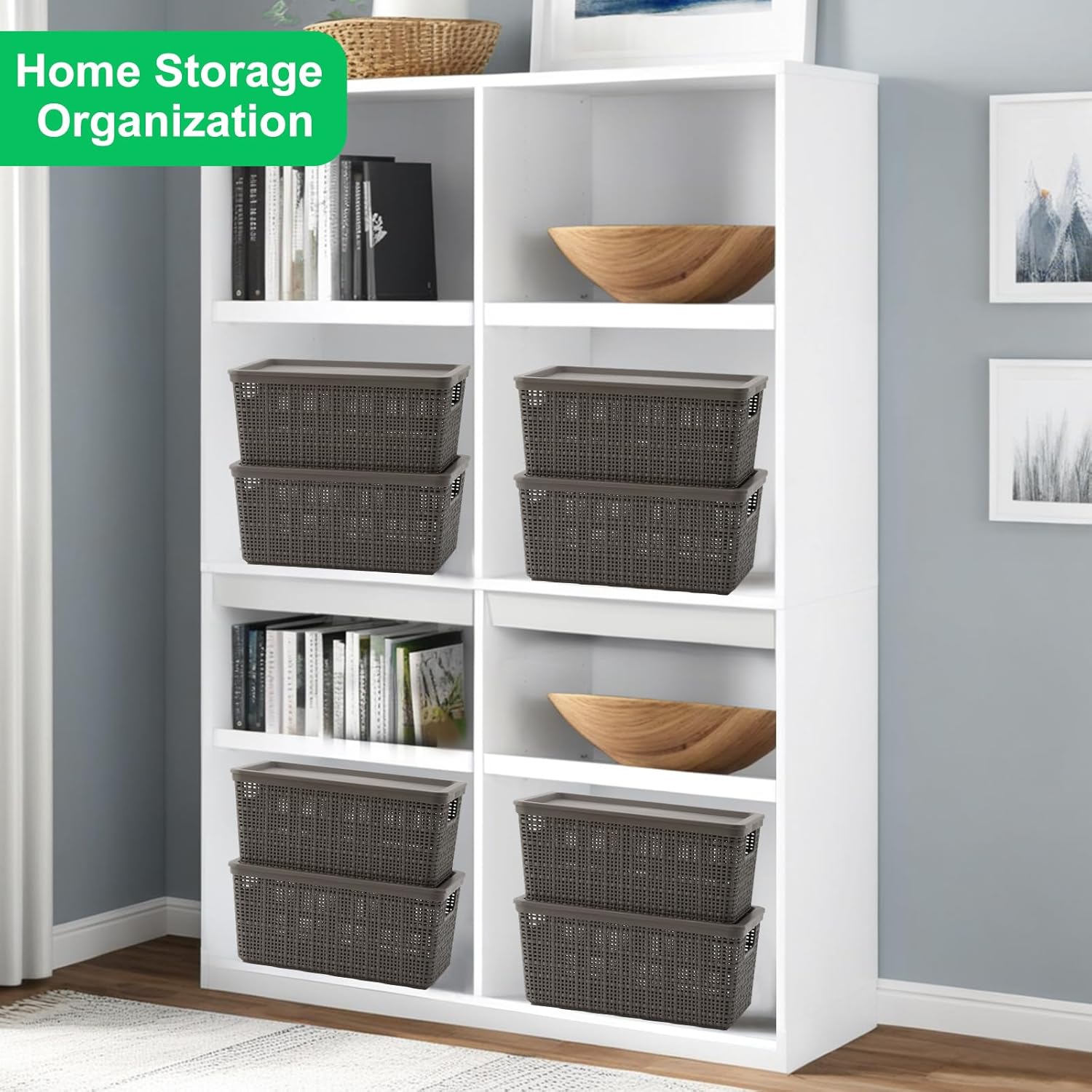 6 Pack Stackable Plastic Baskets With Lids