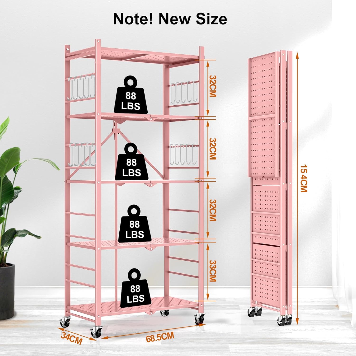 5-Tier Metal Storage Shelves with 20 Hooks and Wheels