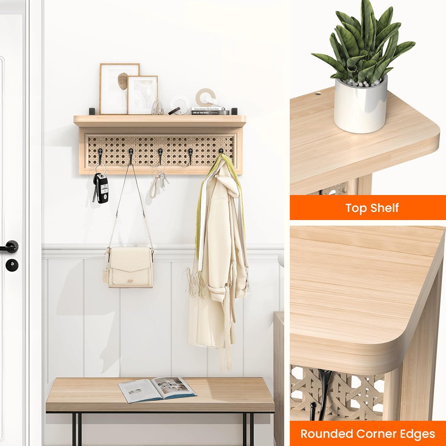 Homode Wall Mount Coat Rack with Shelf and Hooks 1