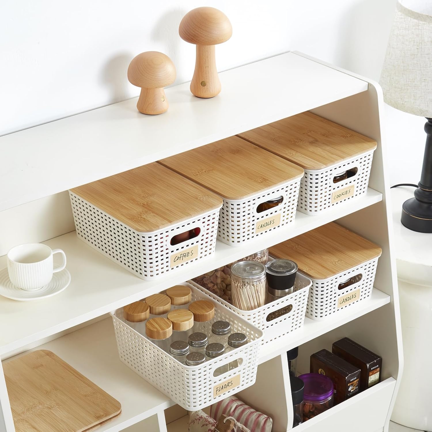 Small Plastic Storage Bins with Bamboo Lids 52Qt Stackable Organizers