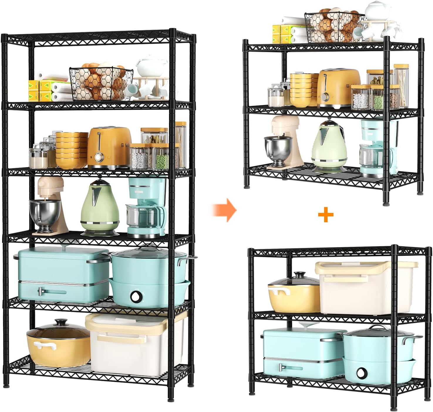 6 Tier Metal Shelf Organizer Storage Unit Black