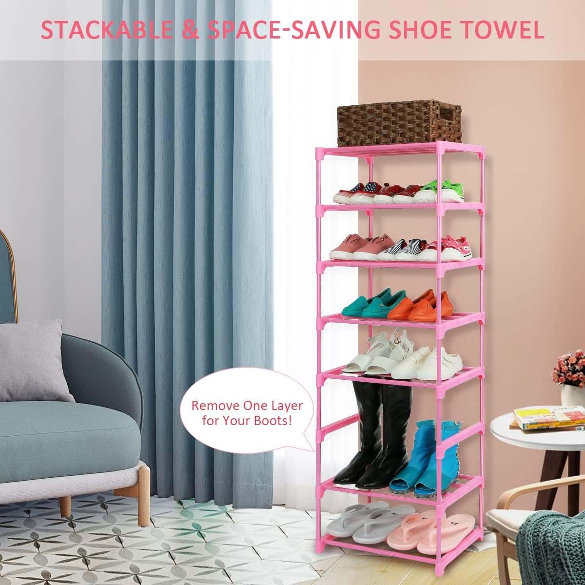 4 Tier Small Kids Shoe Rack Organizer Pink