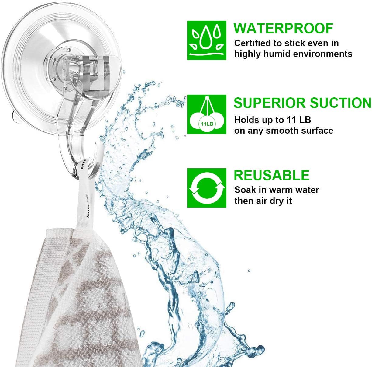 LUXEAR Suction Cup Hooks 2 Pack Clear