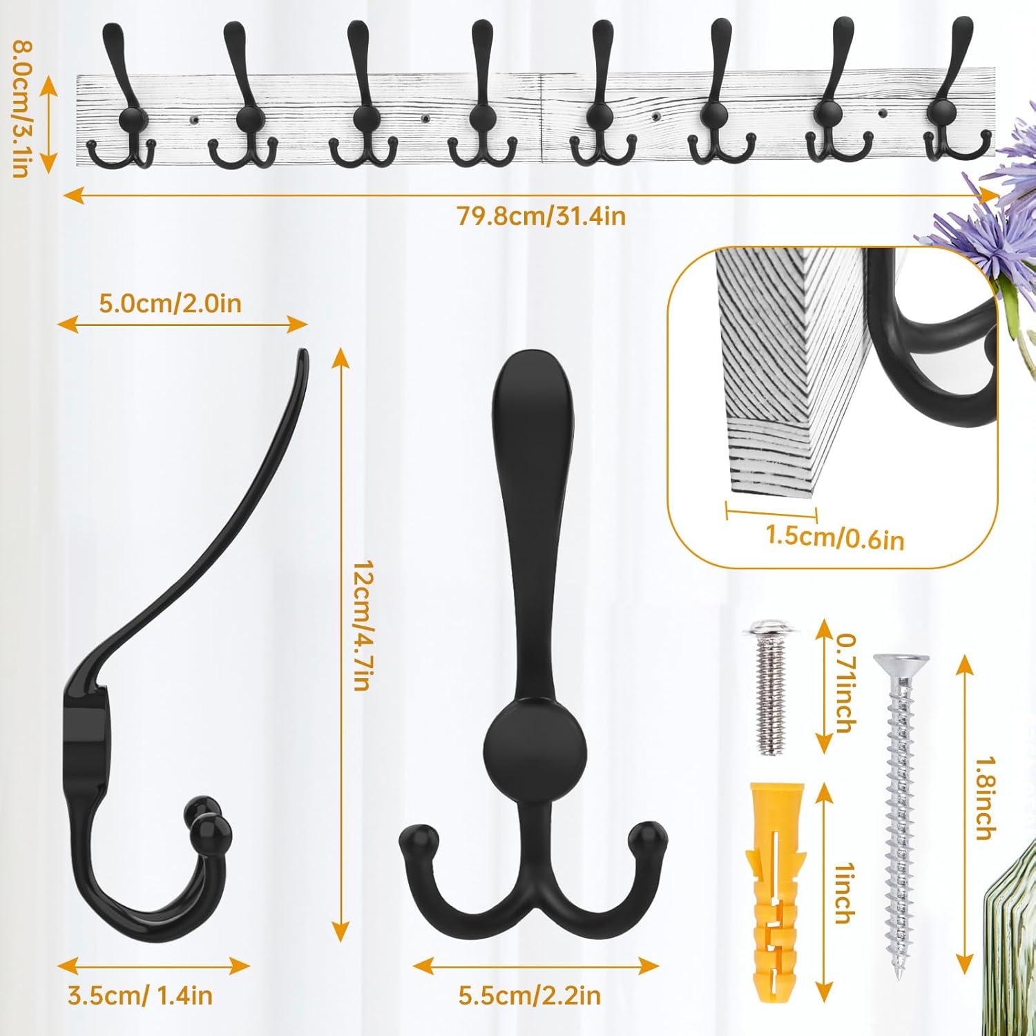 IBosins Wall Mounted Coat Rack with 8 Hooks