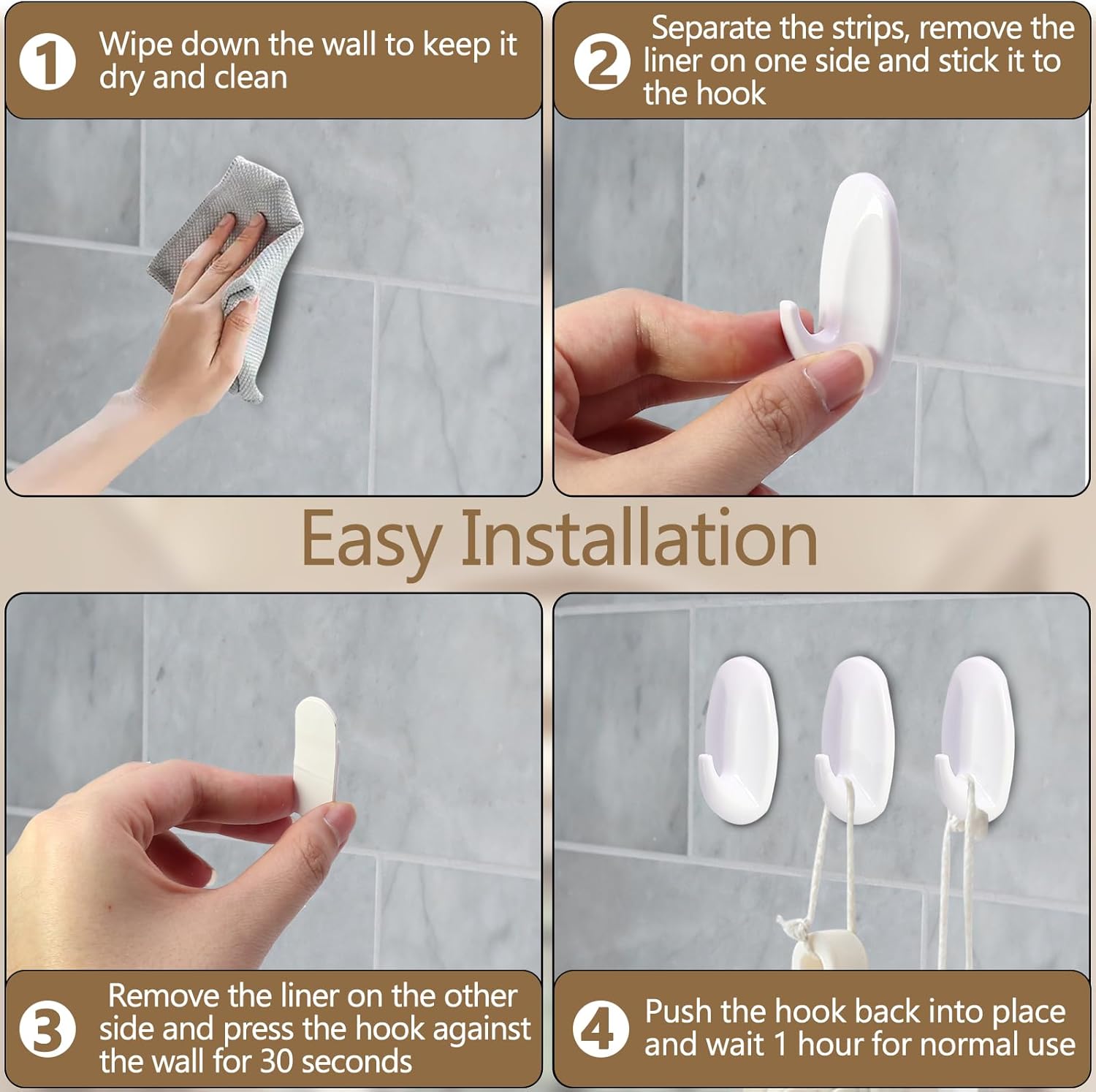 12 Pack Heavy Duty Utility Hooks 15 lb Capacity Self Adhesive Wall Hooks for Hanging Garlands Hats Towels Coats and More