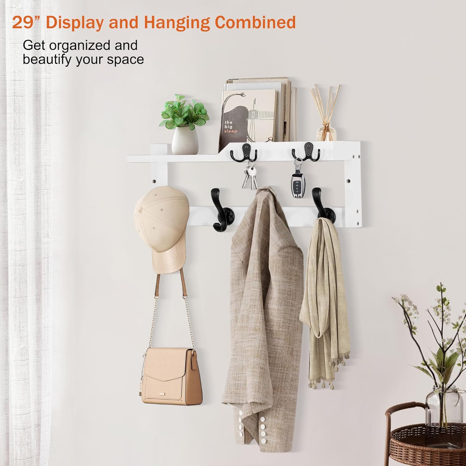 Dreampossible Wall Mount Coat Rack with Key Hooks and Mail Holder