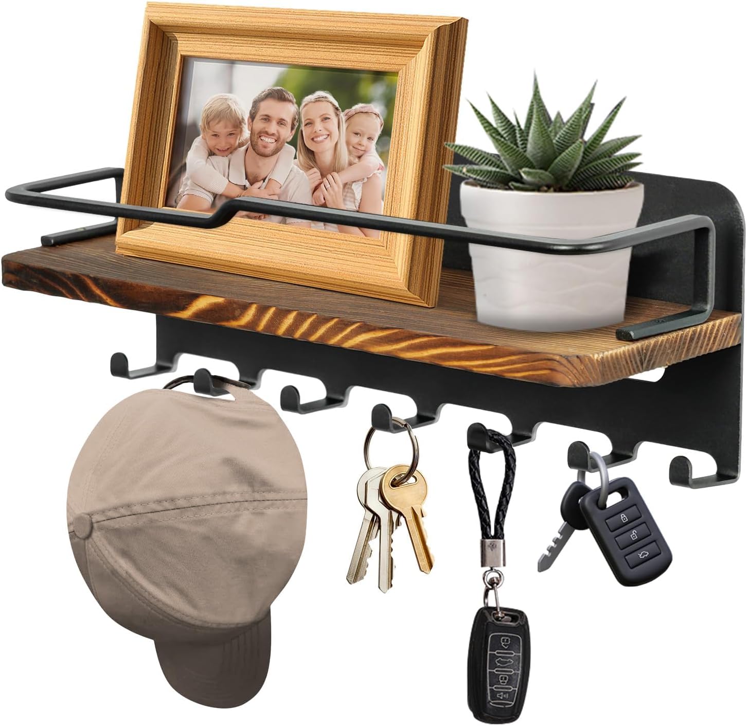 Key Holder for Wall with Floating Shelf Black