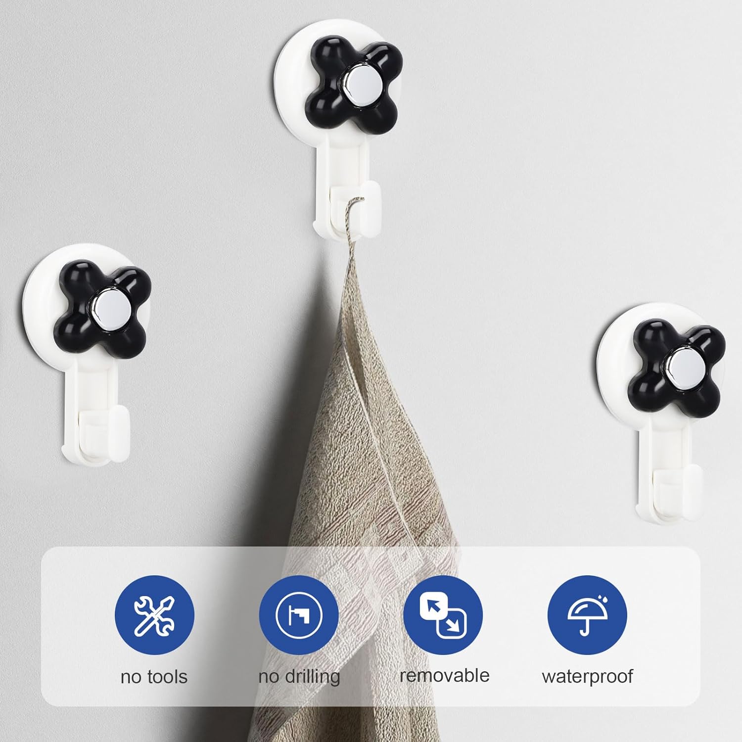 Reusable Suction Cup Hooks 4 Pack Black
