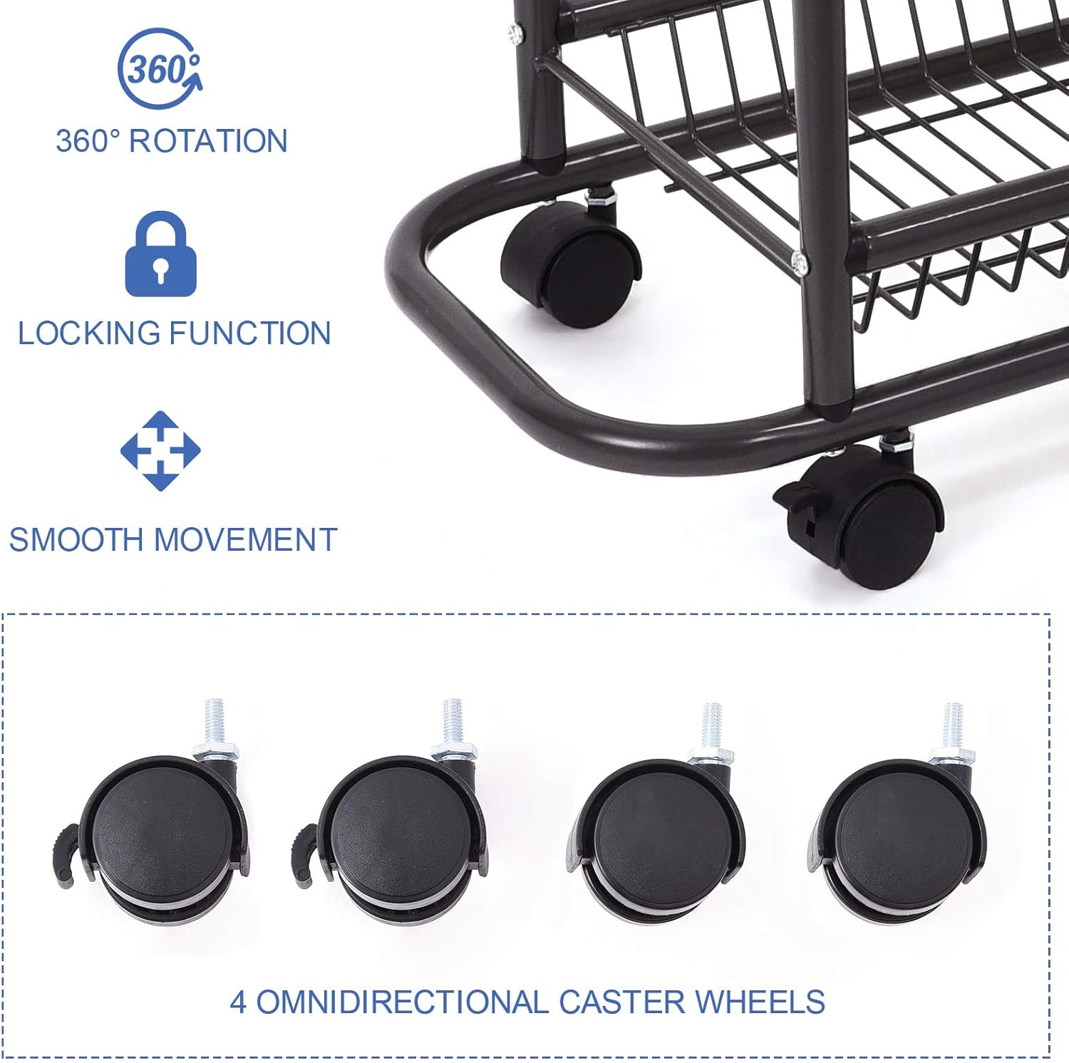 Lucalda Laundry Sorter Cart with 3-Tier Storage and Lockable Wheels