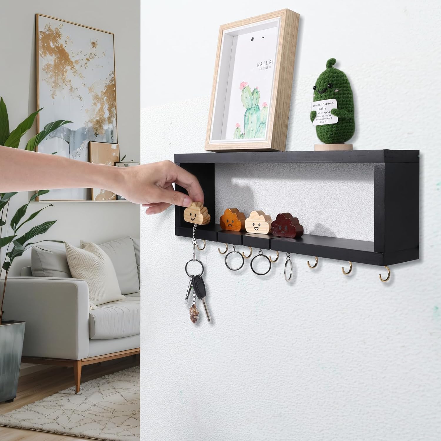 MOFASVIGI Wall Mount Key Holder with 4 Cloud Key Chains and 7 Hooks