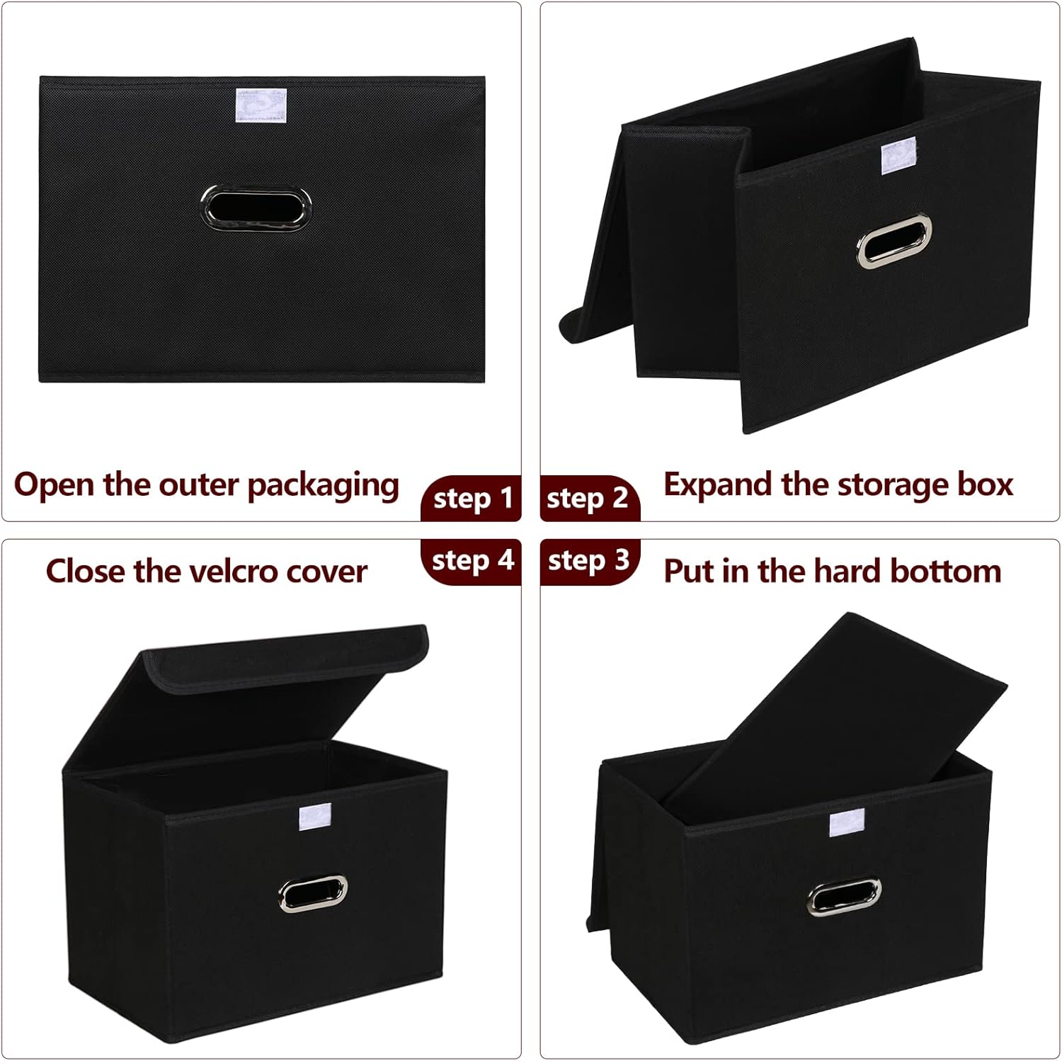 STOREONE Foldable Storage Bins with Lids and Handles 3 Pcs Black