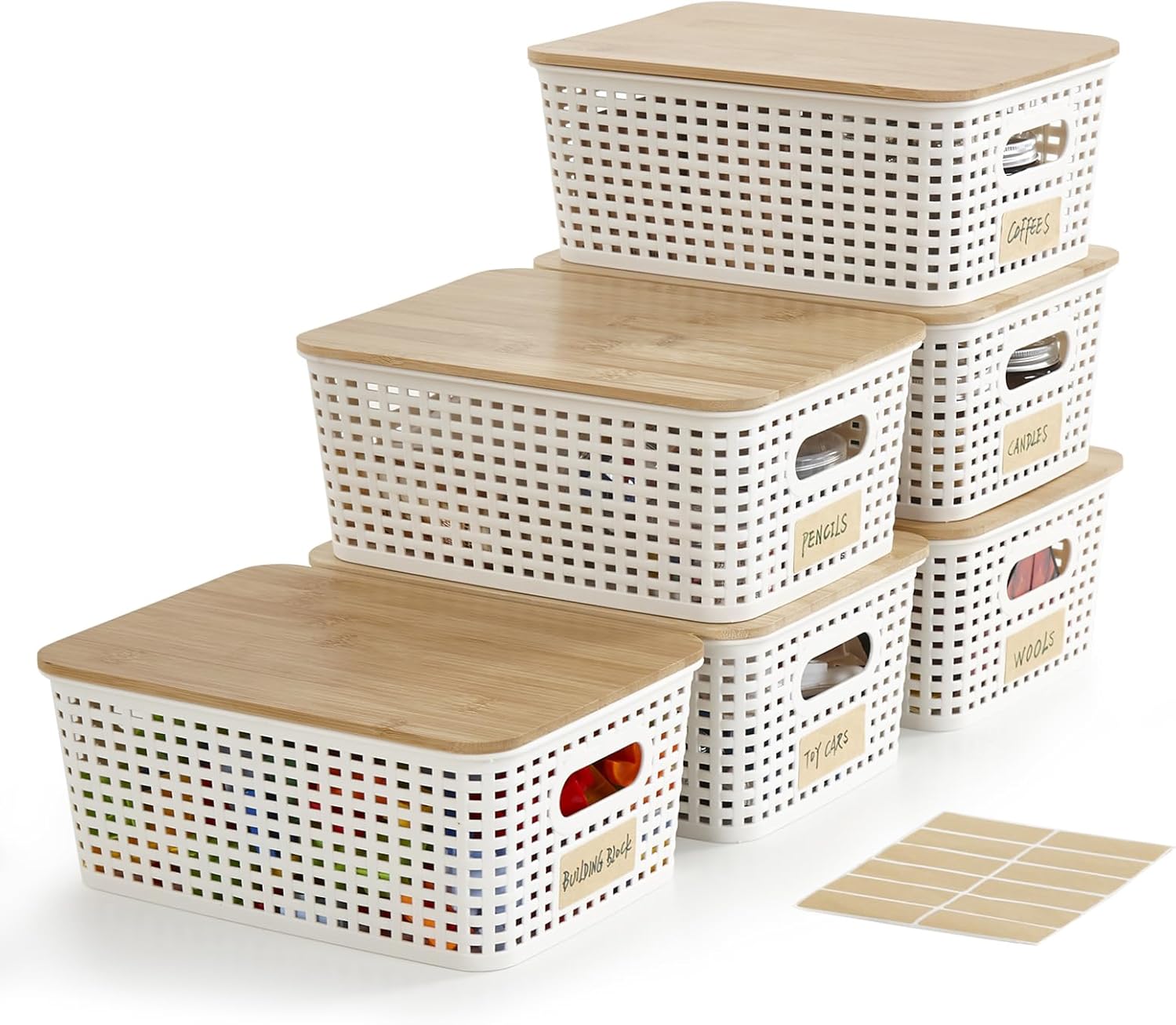 Small Plastic Storage Bins with Bamboo Lids 52Qt Stackable Organizers