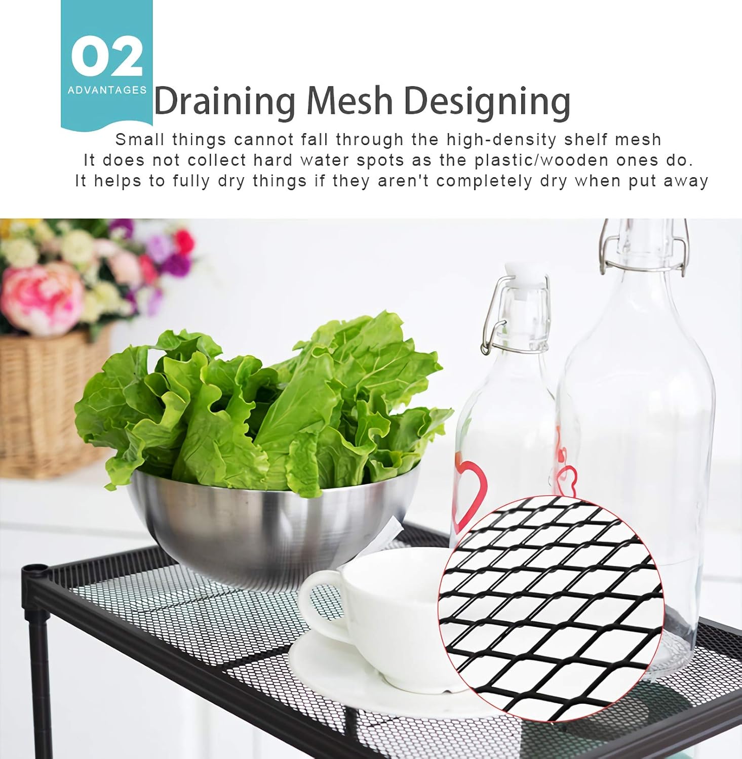 OVICAR 3-Tier Steel Wire Storage Shelving Unit with Wheels