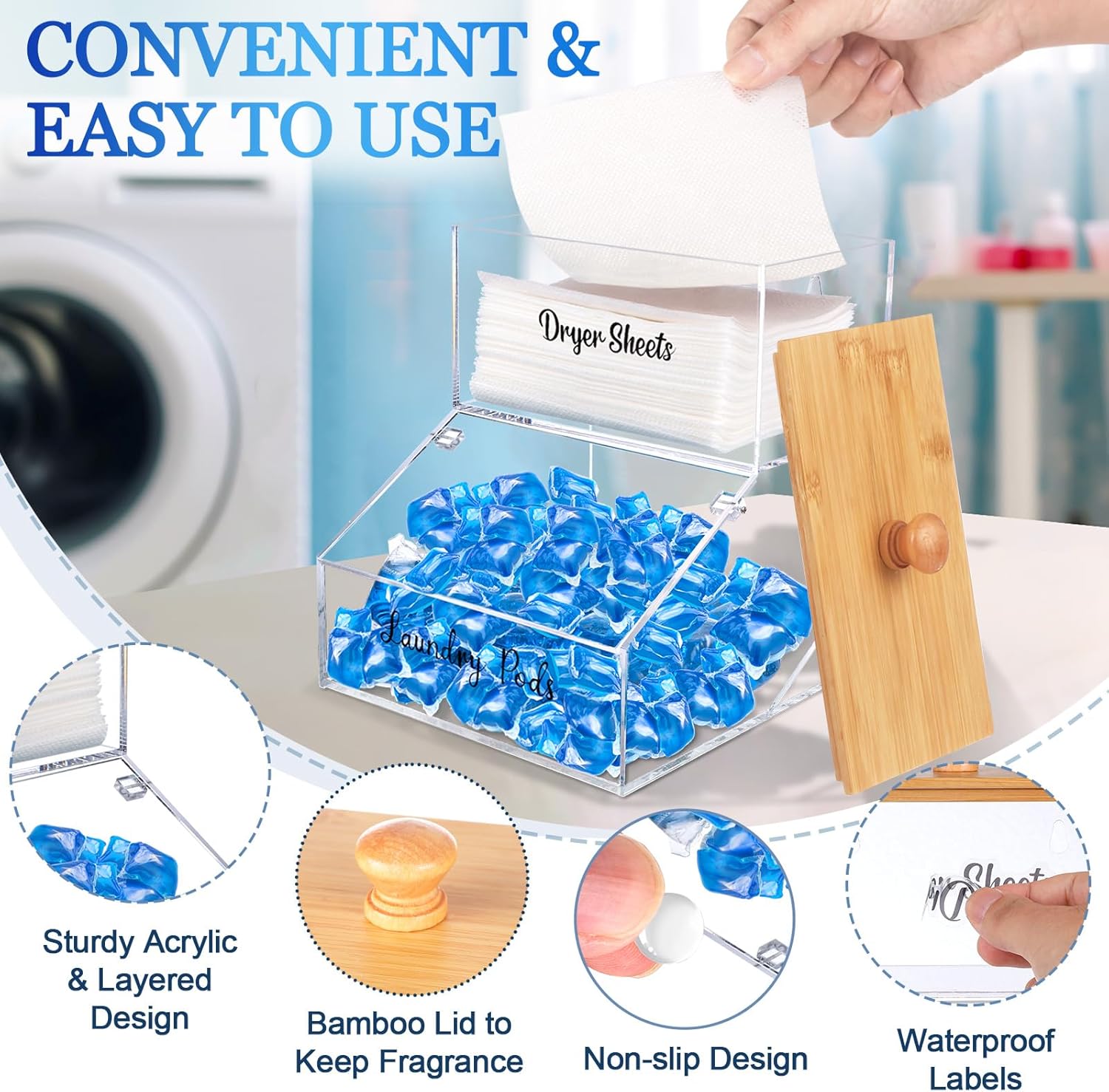 2 In 1 Laundry Pods Container Dryer Sheet Holder
