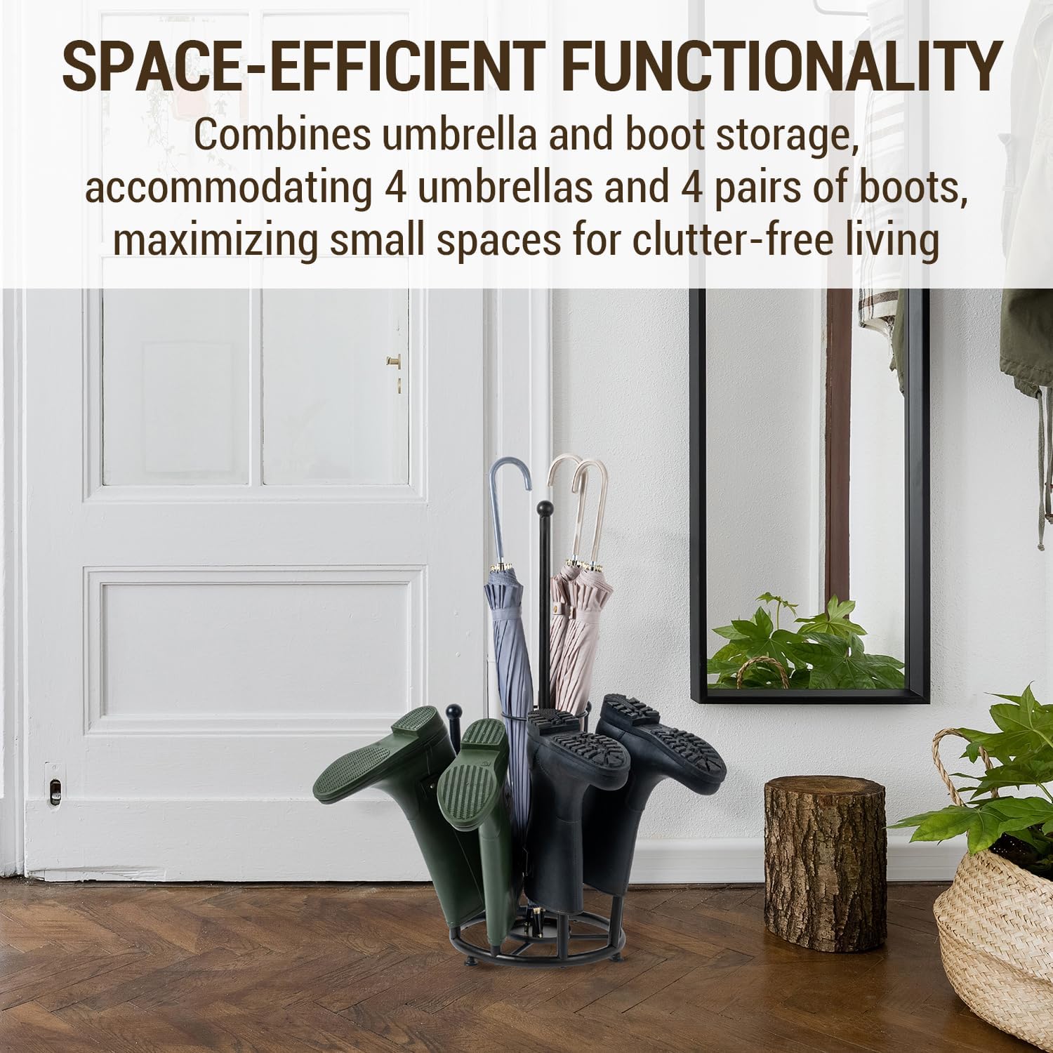 Modern Matte Black Boot Rack with Umbrella Holder and Inverted Drying Design