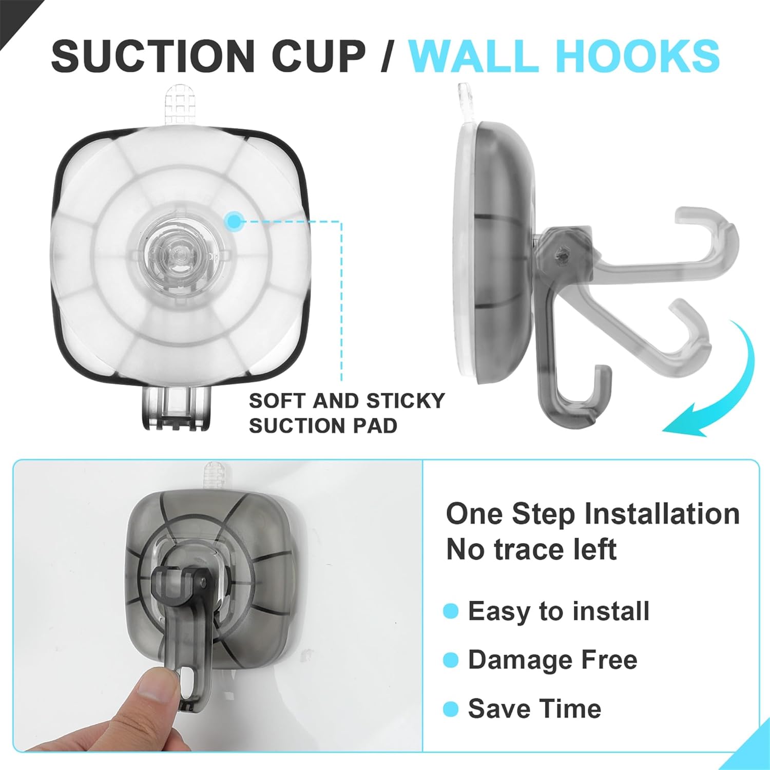 22 lb Heavy Duty Suction Cup Hooks 4 Pack
