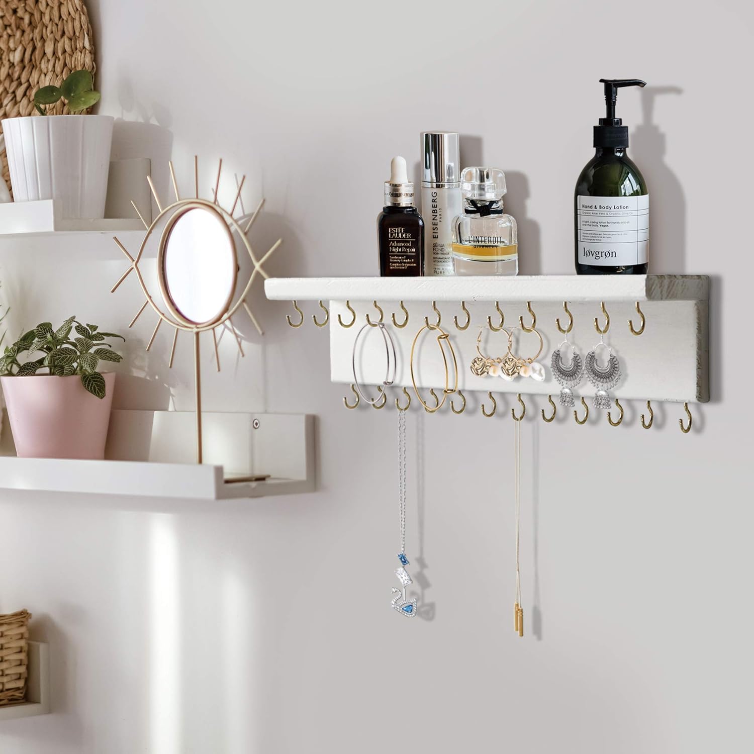 Sany Dayo Home Jewelry Organizer with 30 Hooks and Cosmetics Shelf