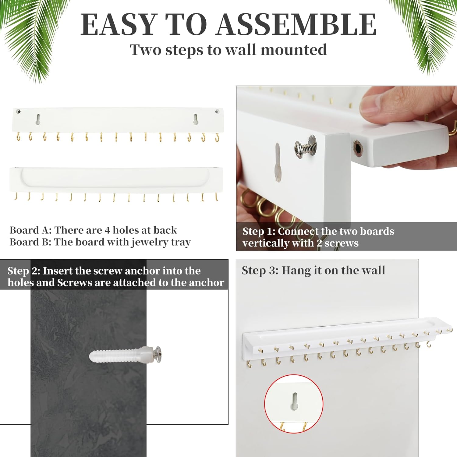 Necklace Holder with 30 Hooks and Jewelry Tray