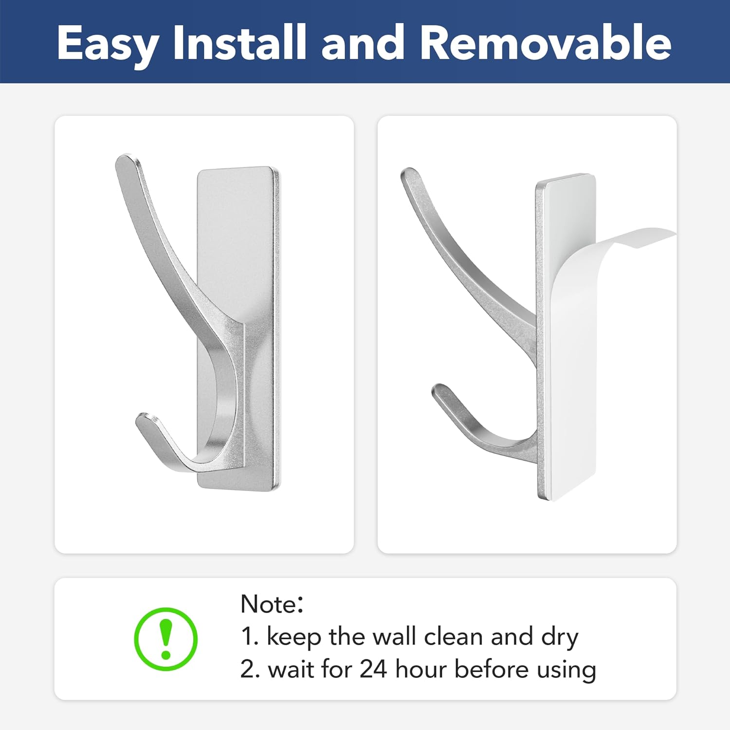 Self-Adhesive Heavy Duty Stainless Coat Hooks 10-Pack Silver