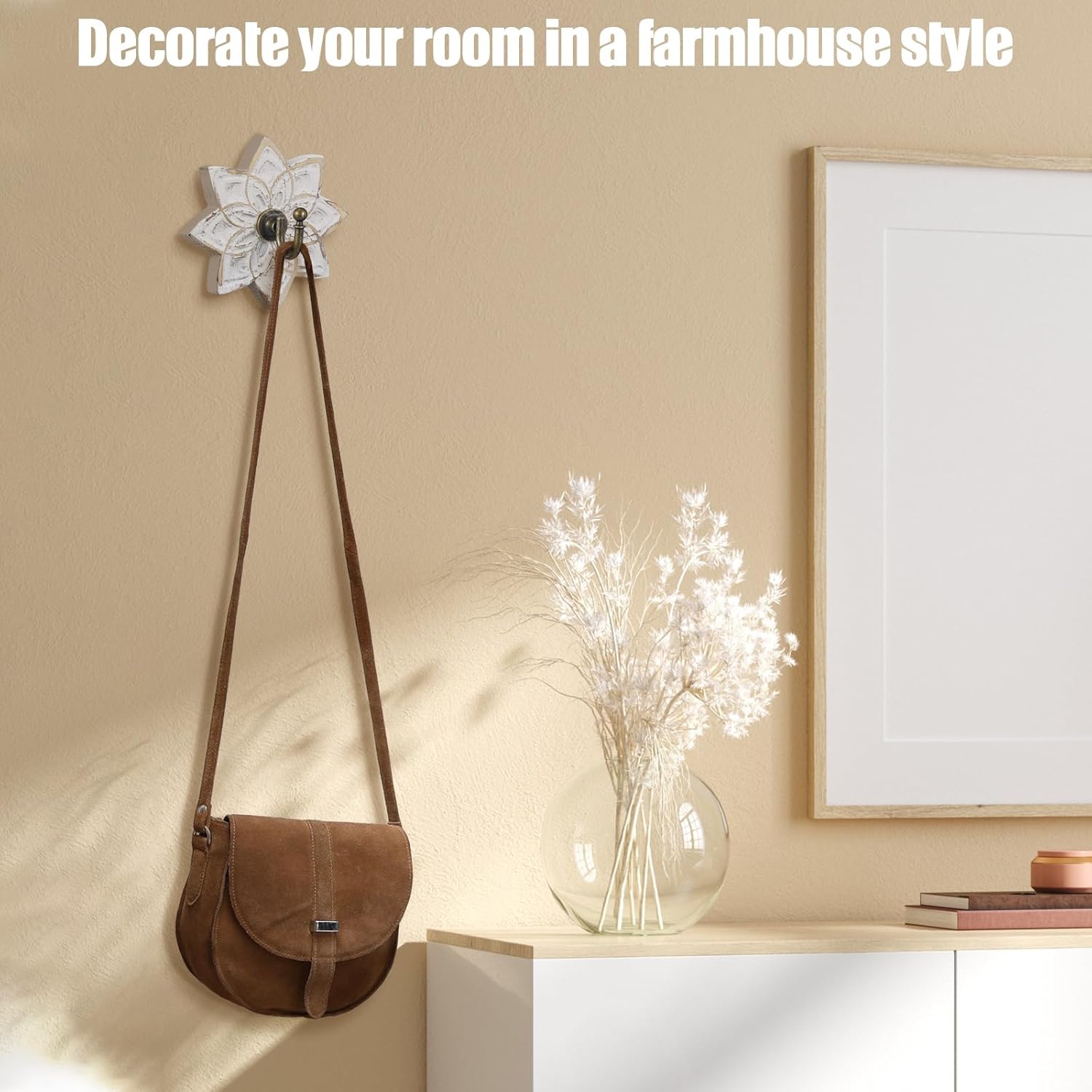 Weysat 3 Pcs Decorative Wood Farmhouse Coat Hooks White Vintage Wall Hooks with Screws for Key Towel